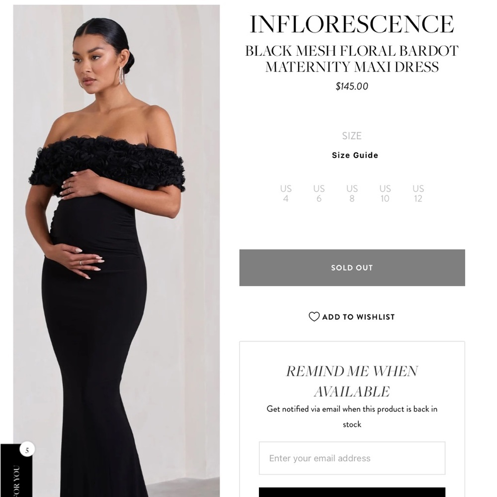 Club L London INFLORESCENCE
BLACK MESH FLORAL BARDOT MATERNITY MAXI DRESS